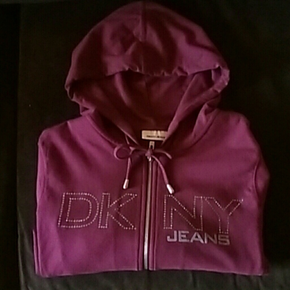 EUC DKNY Women's burgundy hoodie, Size Large